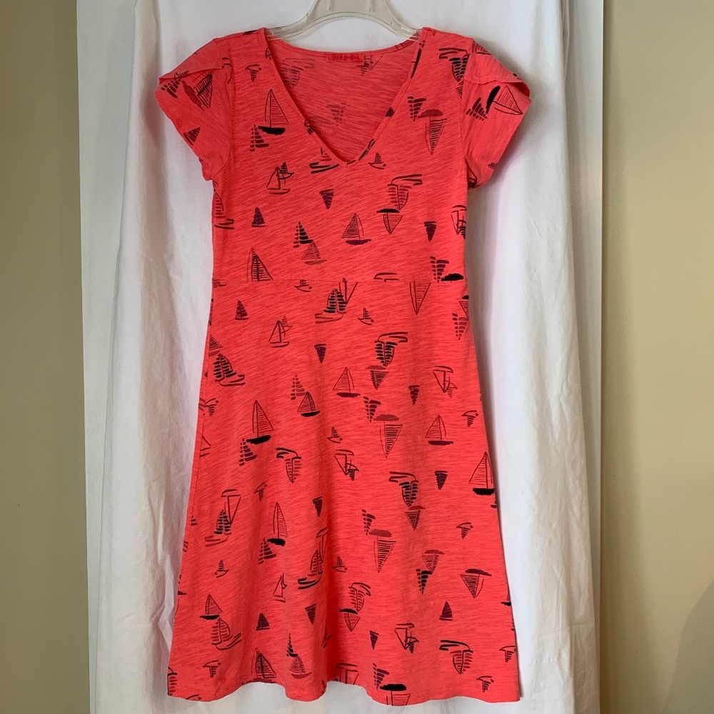 fresh produce Harbour Hues V neck cap flutter sleeve dress in vibrant poppy
